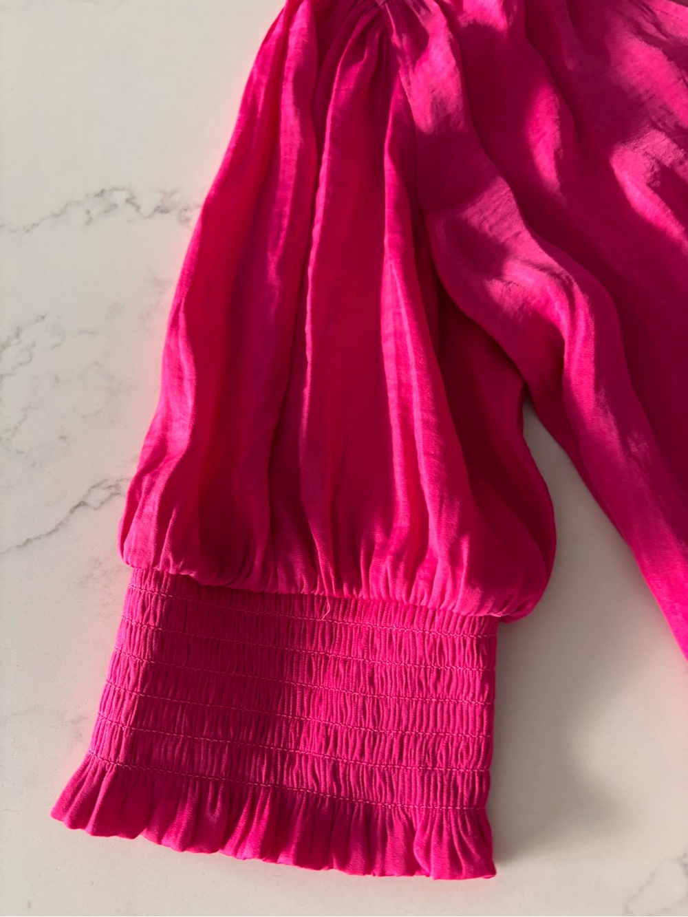 Women's V-Neck Puff Sleeve Blouse in Fuchsia - Picture 4 of 7